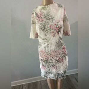 Adrianna Papell Pink and Green Floral Lace Dress